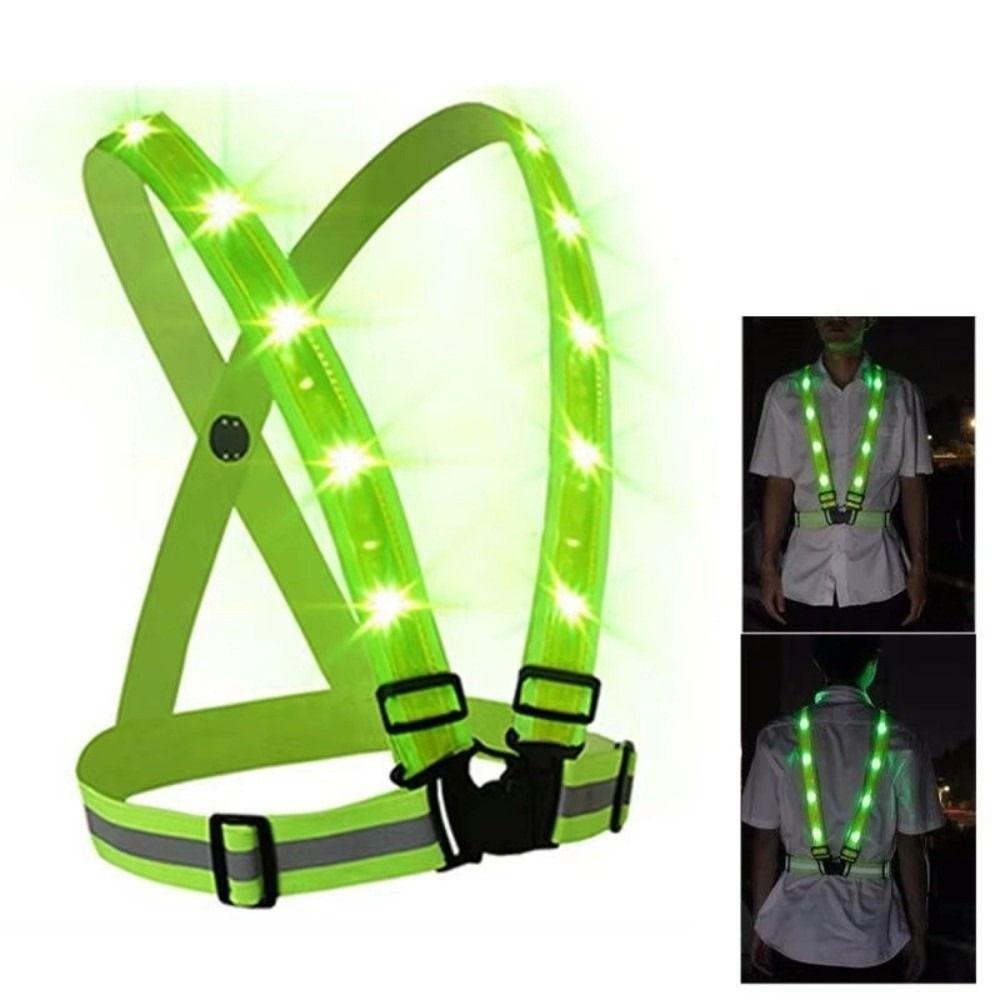 Reflective Running Gear Vest - Neue Polyester-LED-Sicherheitsweste, grünes Licht, USB-aufladbar, reflektierende